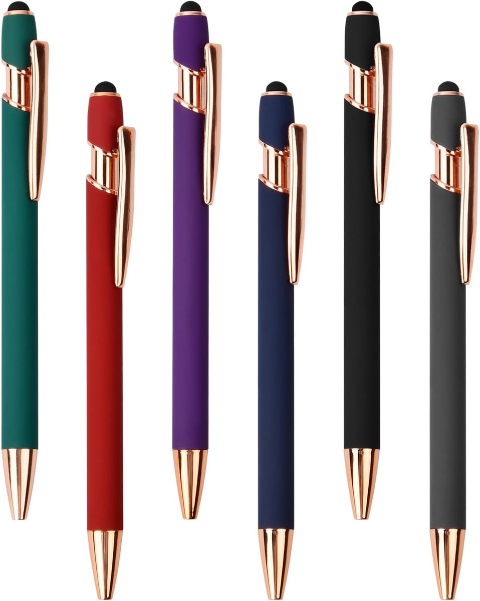 6 stuks stylus pen, gepersonaliseerde balpen, balpen met touchpen, universele rubberen touchpen voor iPhone Pro Air Mini Samsung Galaxy Huawei tablets en alle smartphones