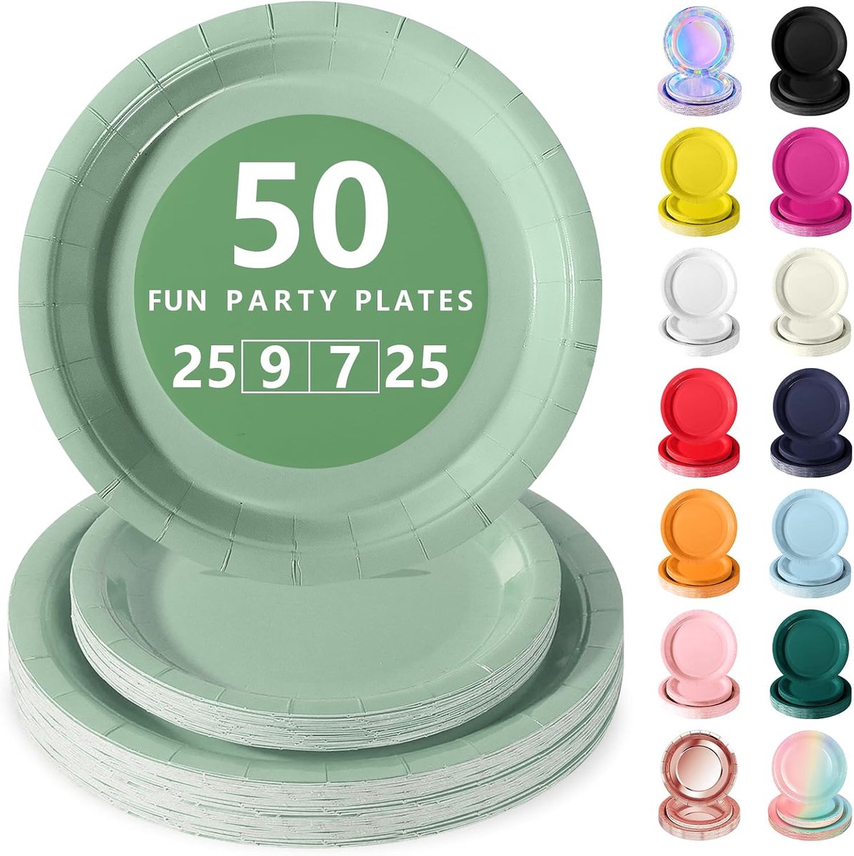 Saliegroen Papieren Borden Set - 50 Delig Feestservies - 25 Dienborden 23cm + 25 Dessertborden 18cm - Voor Verjaardagen, Feesten & Gezelligheid