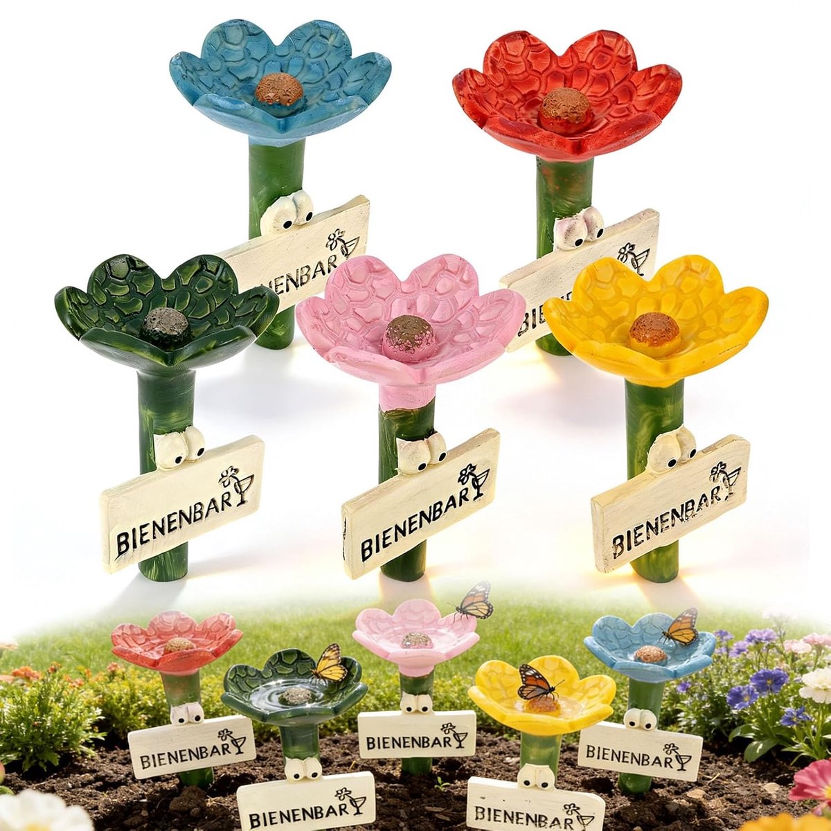 5 stuks bijendrinkbakken voor de tuin, bloemenvorm, insectendrinkbak met verdrinkingsbescherming, hars, weerbestendig bijenbewateringsstation voor dorstige bestuivers, tuin, balkon, 11 x 7 cm