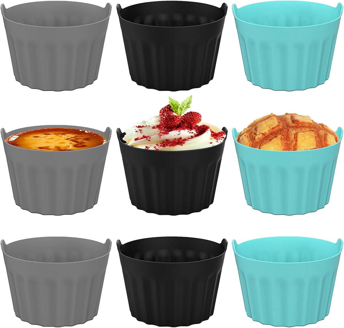 9 stuks siliconen vormen voor luchtfriteuse, herbruikbaar, antiaanbaklaag, siliconen eieren, luchtfriteuse, bestand tegen hoge temperaturen, geschikt voor cupcakes en pannenkoeken