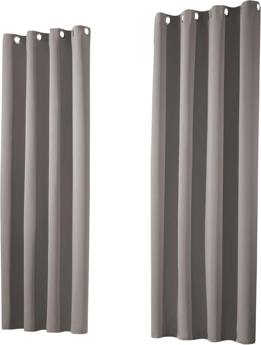 Set van 2 thermische verduisteringsgordijnen met inslagringen, gordijnen, verduisterend, isolerend, ondoorzichtig 160 x 135 cm (h x b), lichtgrijs-beige, type 139, 2 stuks