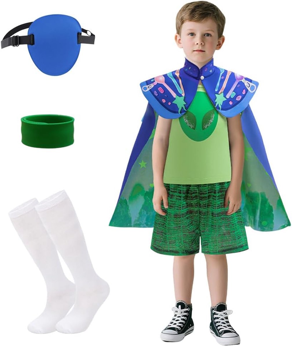 Keaiyouhuo Kinderen Groen Csotume voor Jongens Groen Shirt Shorts Mantel Uniform Pak Outfits met Accessoires