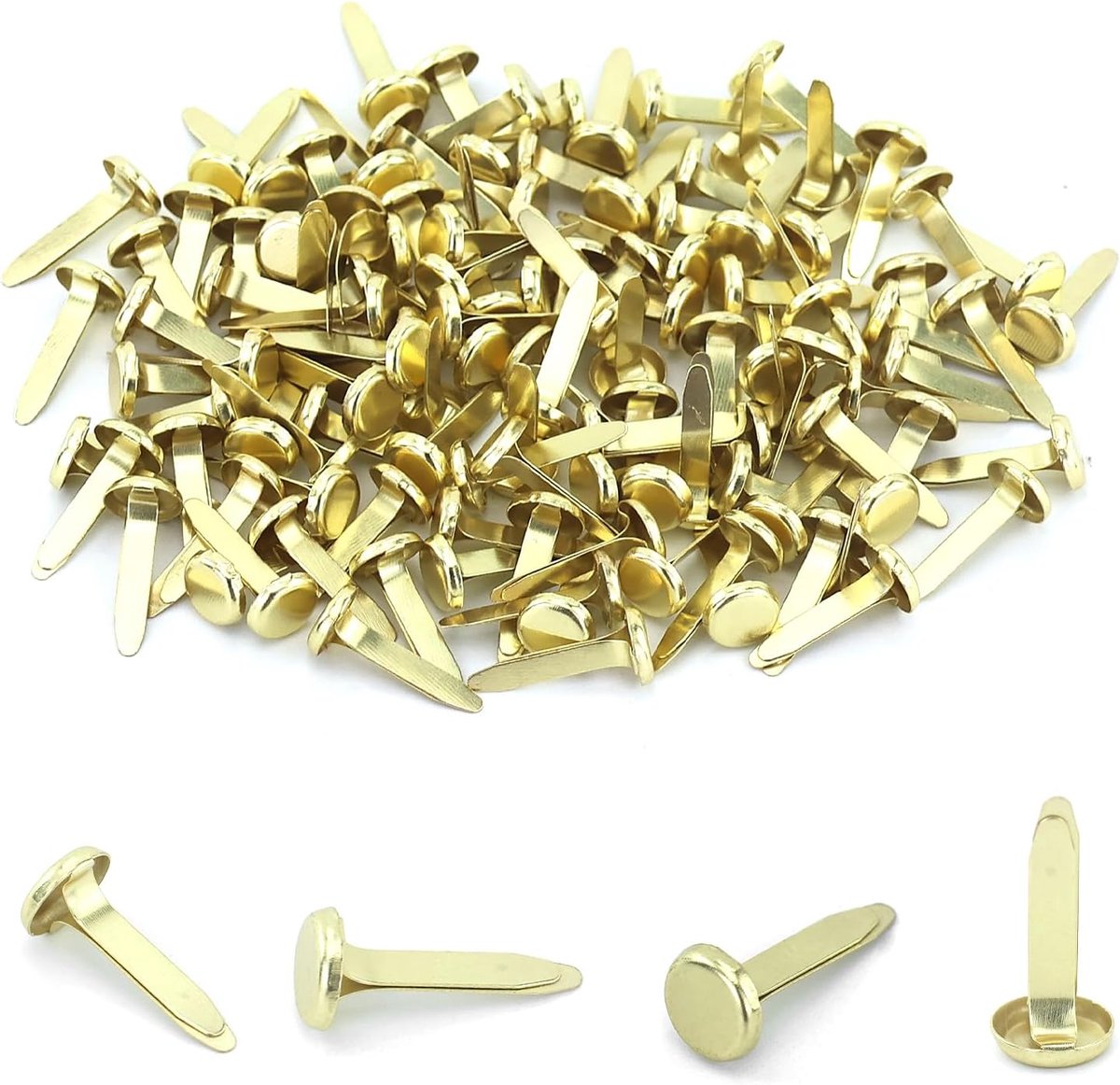 120 stuks mini gouden pushpins, metalen ronde kop scrapbook clips, pushpin patroon pocket clips, papieren letterclips voor school, kantoor, knutselen, doe-het-zelf (goud)