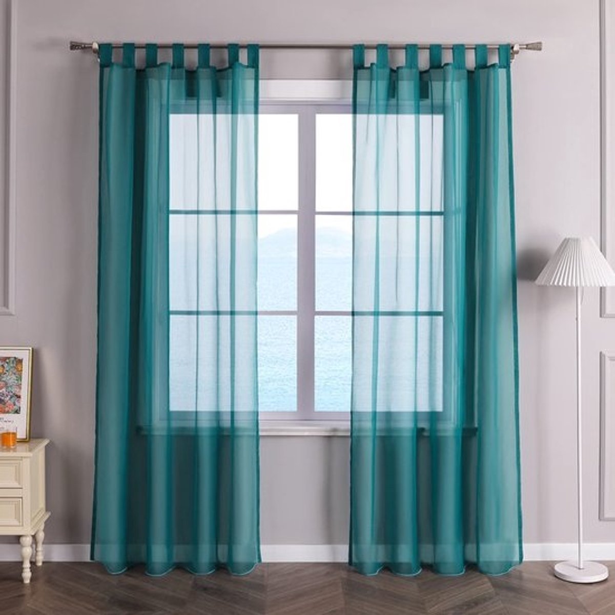 Transparante Voile Gordijnen met Lussen - Blauw 140 x 225 cm