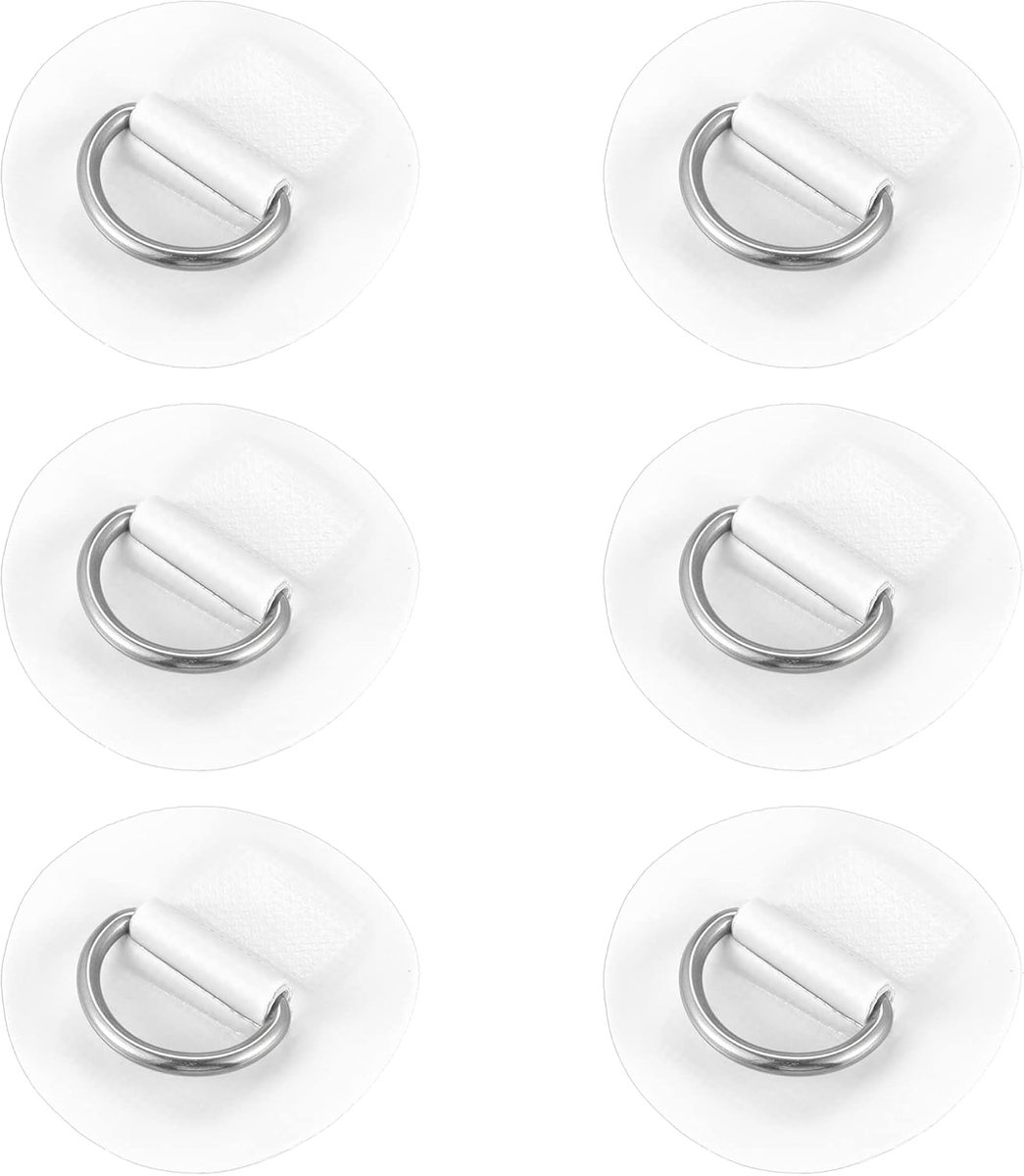 6 stuks 6 cm D-ring patch pads PVC roestvrij staal voor surfplank wit