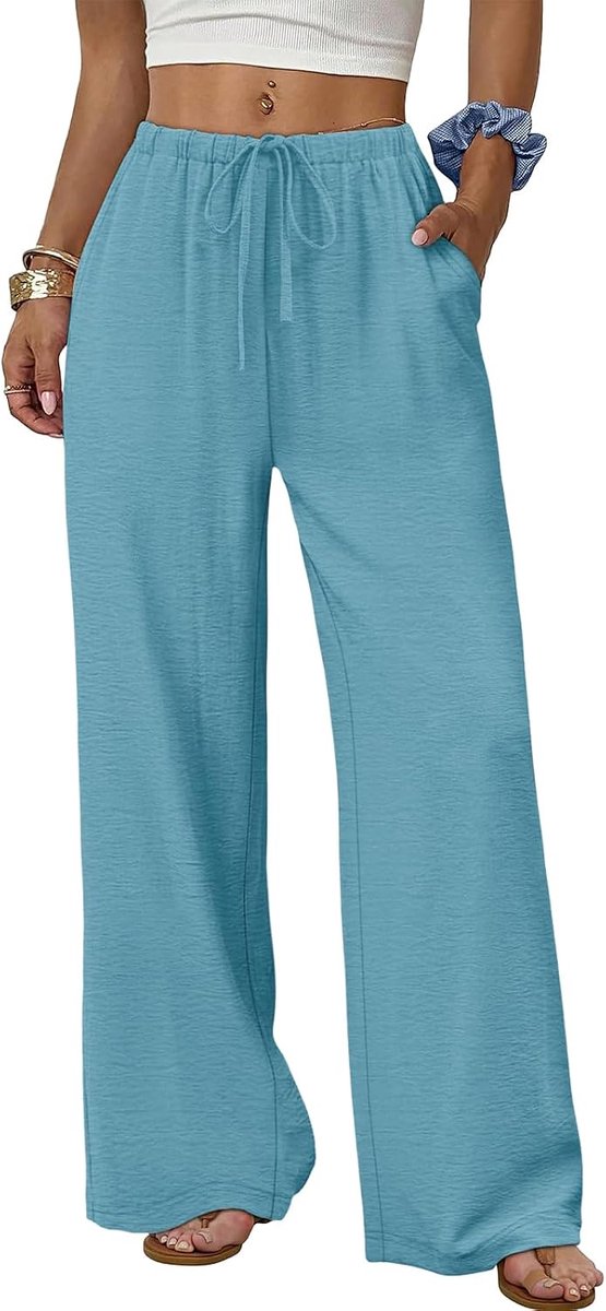 Broek Dames Zomer Elegant met Zakken en Trekkoord Losse Pasvorm Lange Broeken voor Dames Mode Koel