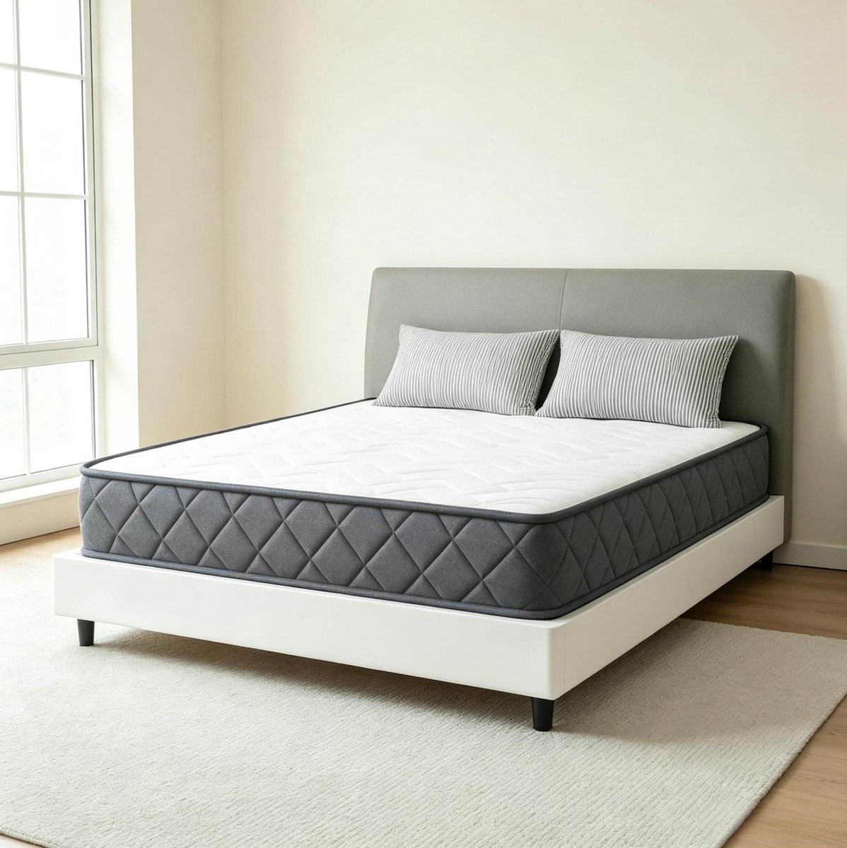 REDOM Traagschuimmatras - Drukverlagende ondersteuning - Golfschuim en versterkte randen - Geschikt voor verstelbare bedbodem - Polyester - Wit en grijs - 160 x 200 x 20 cm