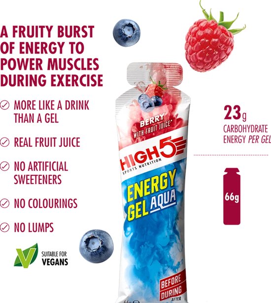HIGH5 Energy Gel Aqua Mixed Box - 15 x 66 gram - 23 g koolhydraten per gel - Vloeibare energiegel zonder extra water - 8 zonder en 7 met cafeïne - HIGH5 — afbeelding 4