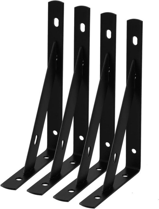 8 Stuks 150mm Zwarte Wandplanken Beugels, Driehoekige Steun voor Planken, Perfect voor Boekenplanken en Kasten met Schroeven en Ankers — afbeelding 2