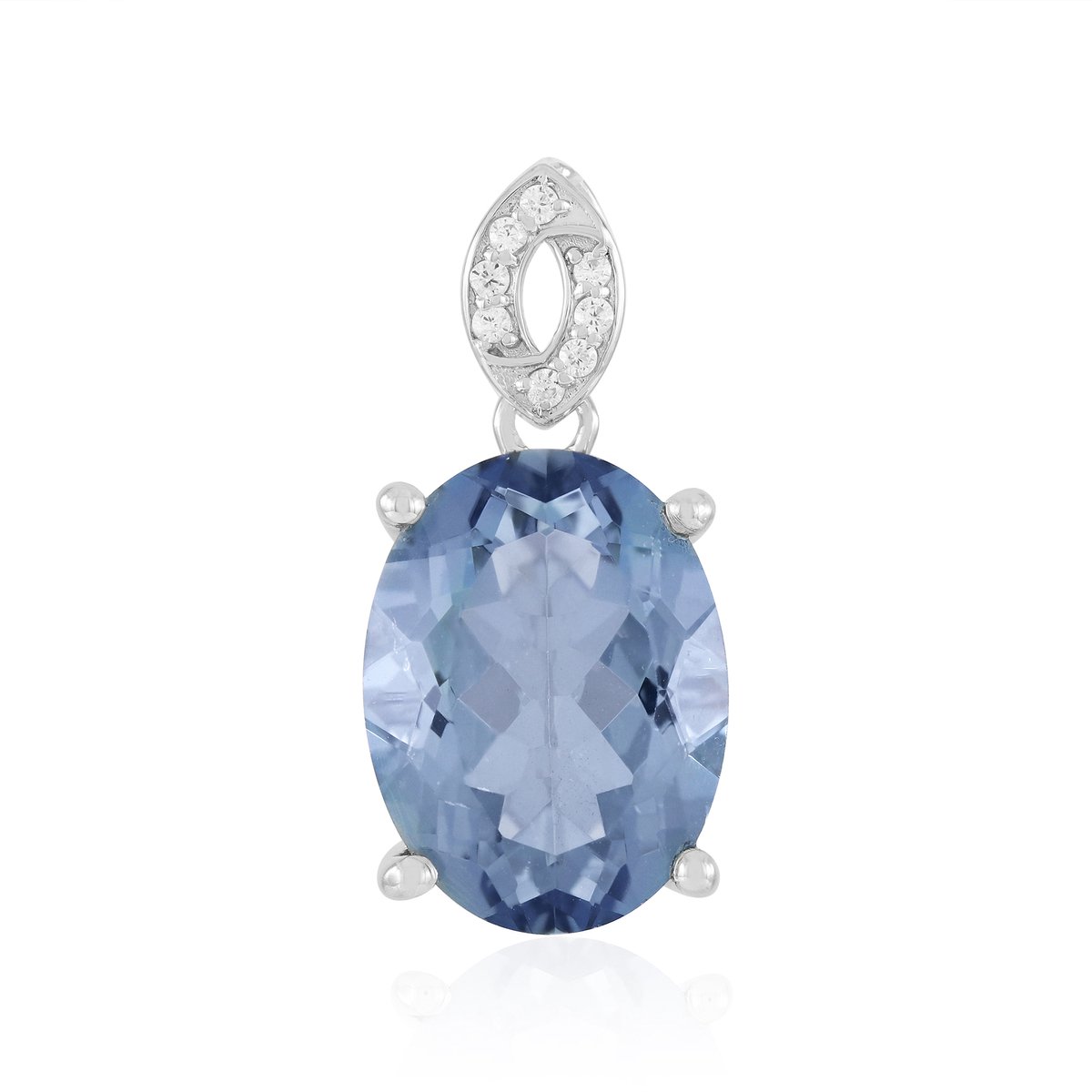 Cavill - Elegante Zilveren Hanger - 925 Sterling Zilver Platina - Blauwe Kwarts Ovaal 8,655 ct - Pavé Zirkonen 0,114 ct Tanzania