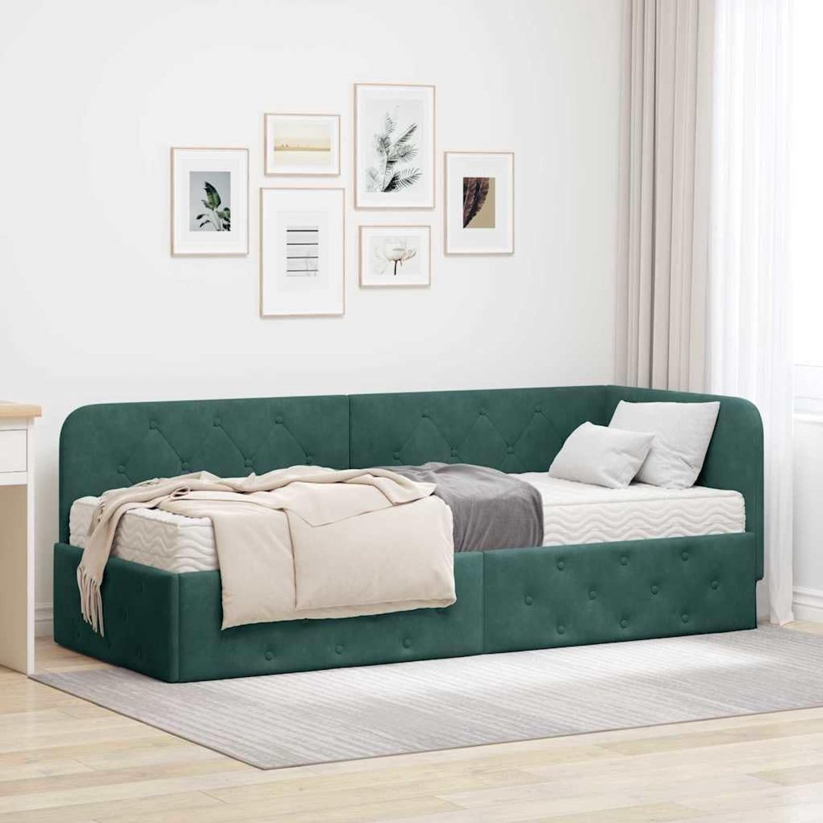 L vormig Hoekbedframe Donkergroen 80 x 200 cm