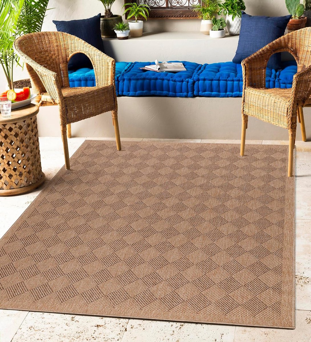 Binnen- en buitentapijt, weerbestendig, vintage design met natuurlijke uitstraling voor keuken, balkon, terras, tuin en ook voor de woonkamer, Kleur: Natuur, Maat: 160 x 230 cm