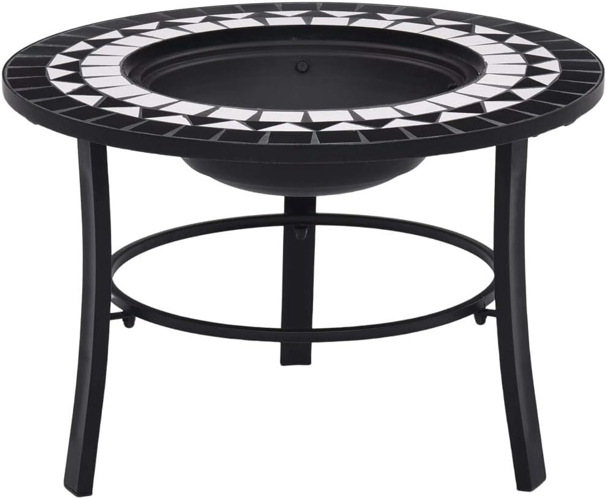 Mozaïekhaard, multifunctionele vuurschaal, 68 x 68 x 45 cm, roosterdesign, haard, vuurkorf voor barbecue, verwarming, tuin, staal en keramiek