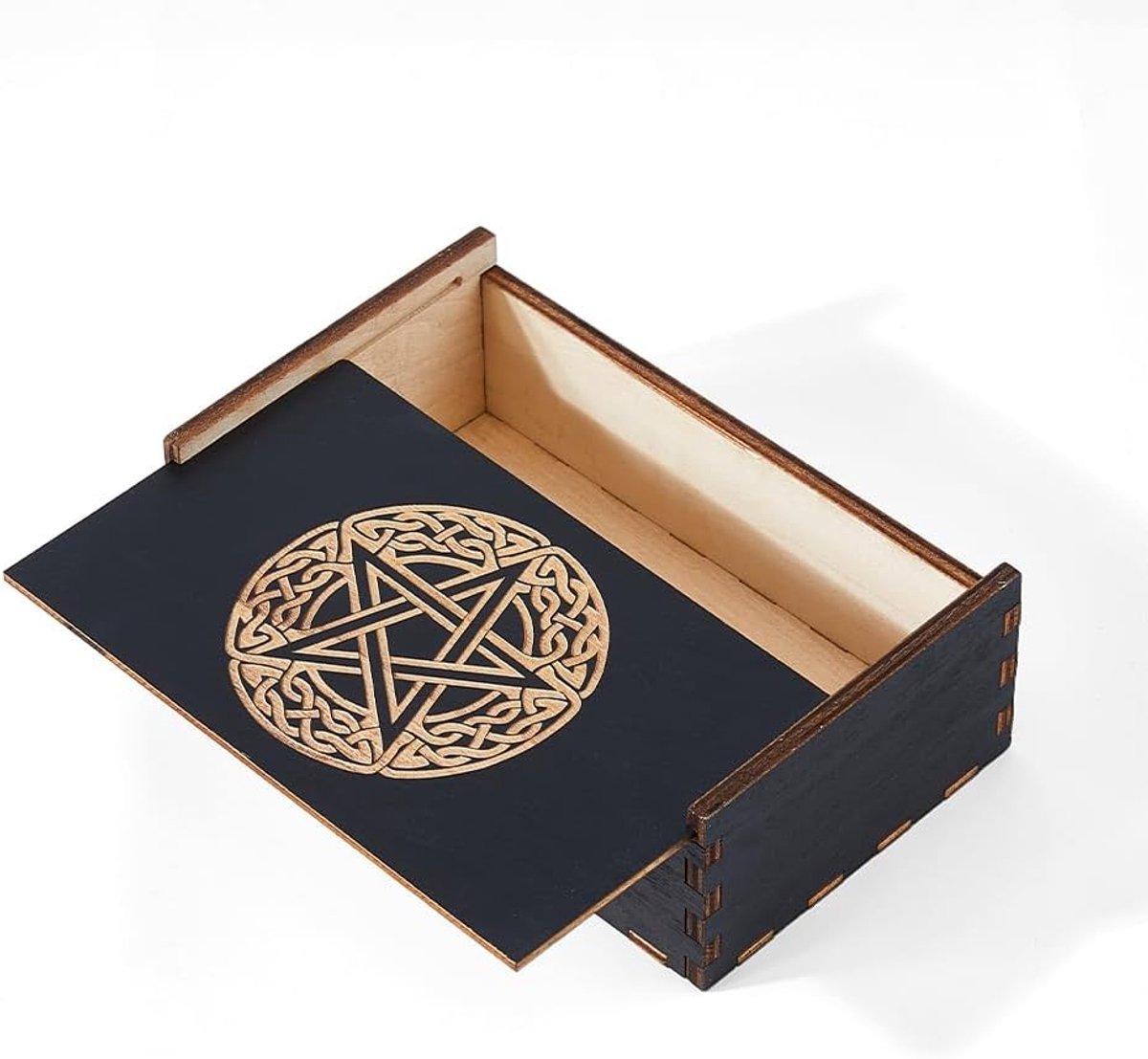 Dailygoods- Tarot Kaartdoos Gegraveerd Hout - Opbergdoos - Multifunctioneel - Sterrenprint - 9x15x4,95 cm - Voor Tarotkaarten/Sieraden