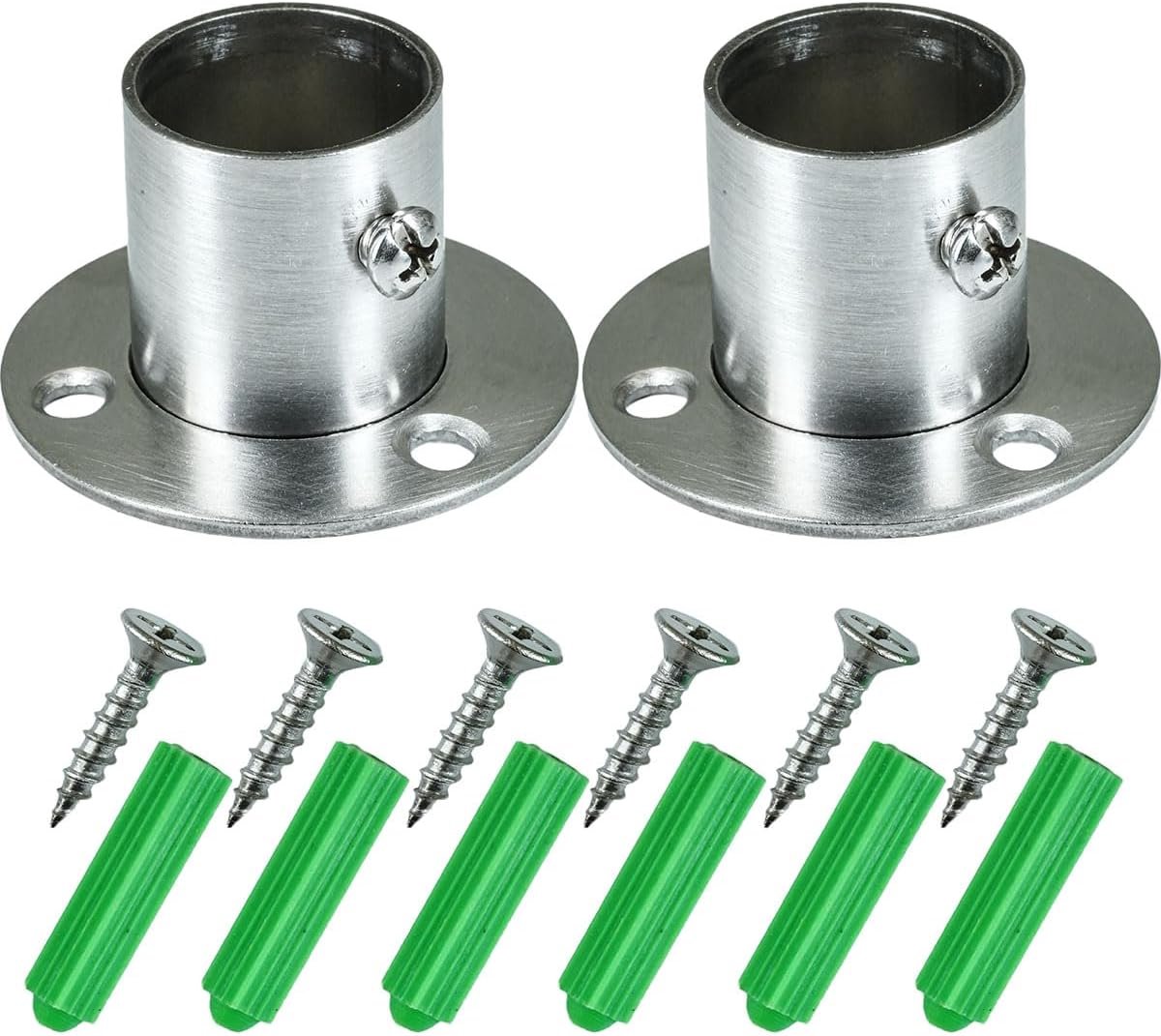 Dailygoods- Buishouders Roestvrij Staal - 2 Stuks - Verstelbare Wandhouder - Flens Sokkel - 6 Montage Schroeven - Diameter 19/22/25 mm - Kledingstangh