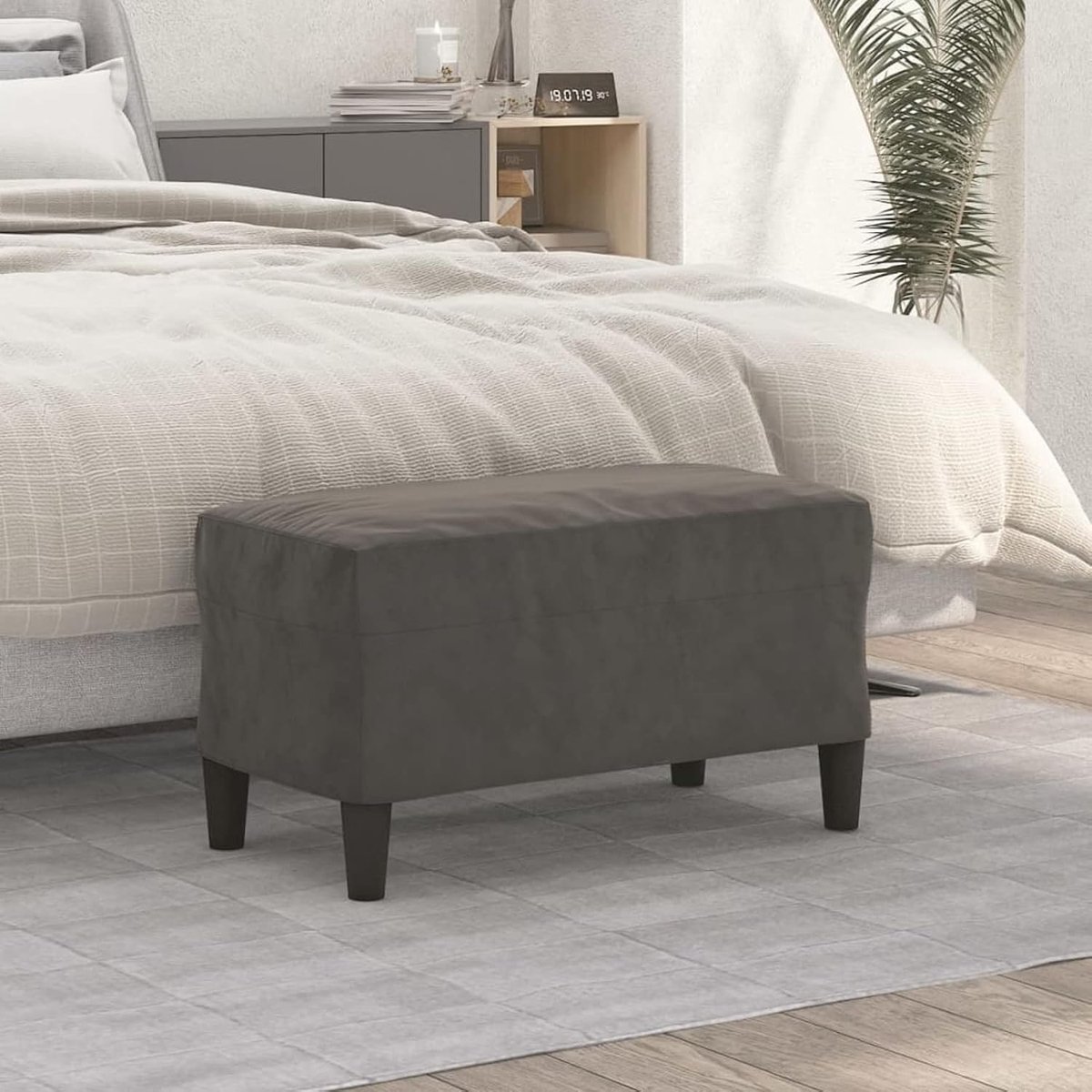 Zitbank, halbank, gestoffeerd, voor in de gang, multifunctionele bank, zitkruk, footstool, bank, stoel, moderne meubels voor eetkamer, slaapkamer, keuken, donkergrijs, 70 x 35 x 41 cm, fluweel