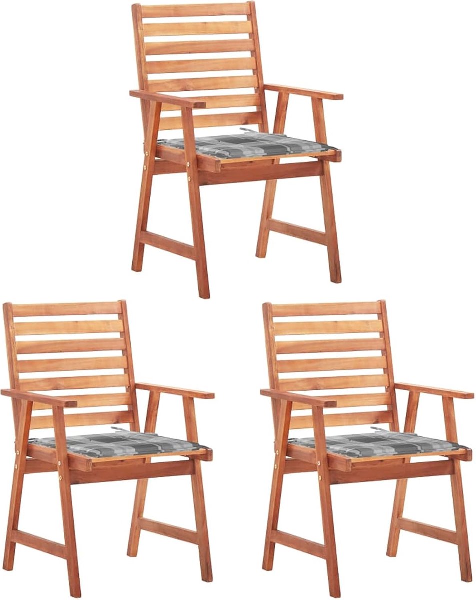 3 stuks Tuineetkamerstoelen met kussen, tuinstoel, tuinstoel, houten stoel, stoel, balkonstoel, terrasstoel, tuinmeubelen, stoelen, voor tuin, balkon, terras, massief acacia