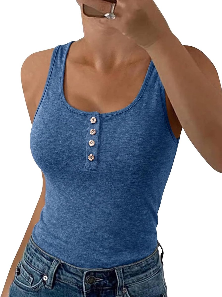 Tanktop voor dames, mouwloos, zomer, casual, ronde hals, sexy, elegante tanktop met trekkoord aan de zijkant, basic losse camisole shirt