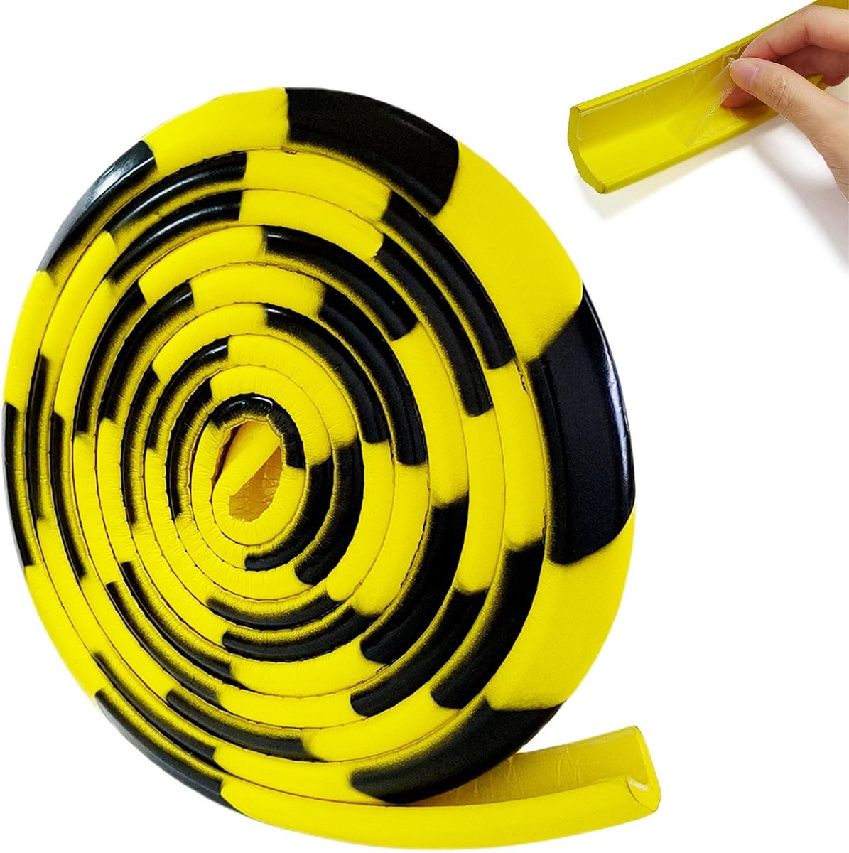 5 m, L-vormig, zelfklevend, PU-randbescherming, geel-zwart, voor garage, magazijn en werkplaats, stoot- en loopbescherming voor muren en hoeken, zeer flexibel hoekprofiel