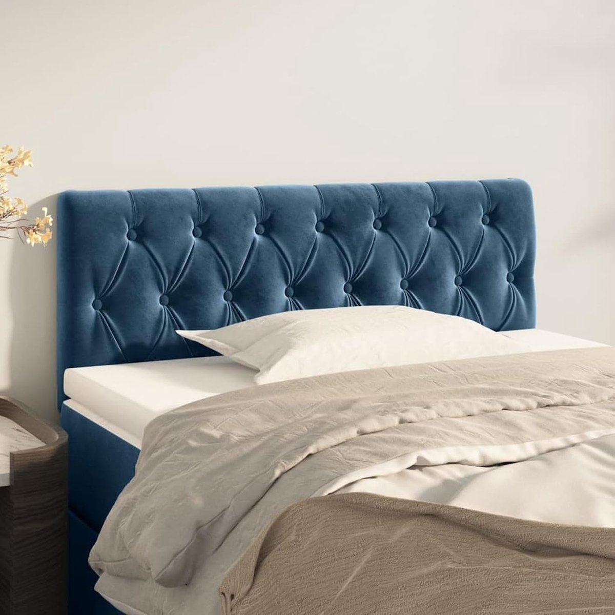 Hoofdbord, donkerblauw, 90 x 7 x 78/88 cm, fluweel met houten poten, in hoogte verstelbaar, voor slaapkamer