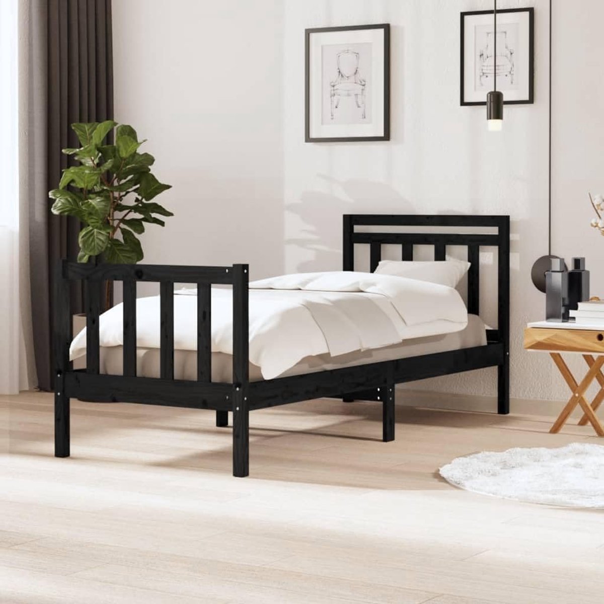 Familiebed palletbed massief houten bed zwart 75x190 cm 2FT6 Small Single