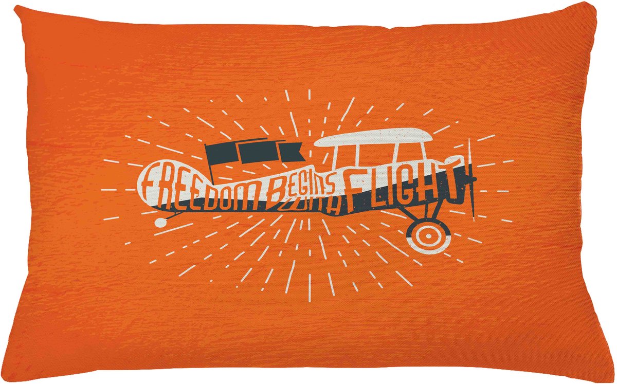 ABAKUHAUS Vintage Sierkussenhoes, Freedom Tekst met op Oud Custom Airplane Lucht Fly Inspiration Aviation Grafisch Kunstwerk, Decoratieve Rechthoekige Sierkussenhoes, 65 x 40 cm, Oranje