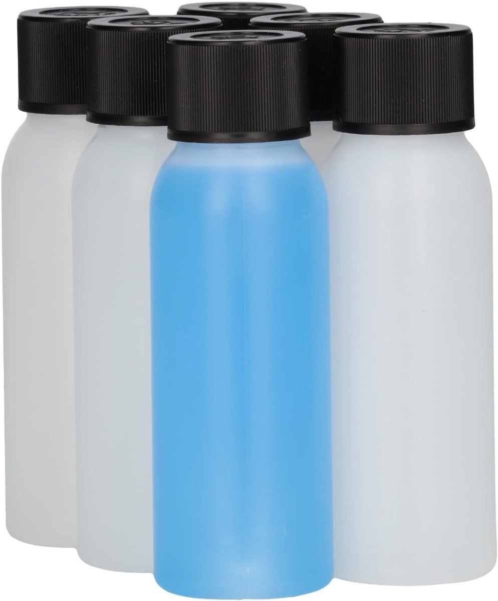 6 x 100 ml ronde fles HDPE naturel + Kindveiligedop zwart - BPA Vrij - Niet Breekbaar - Plastic Flesjes Navulbaar - Met Dop - Lege Flessen - 6 stuks