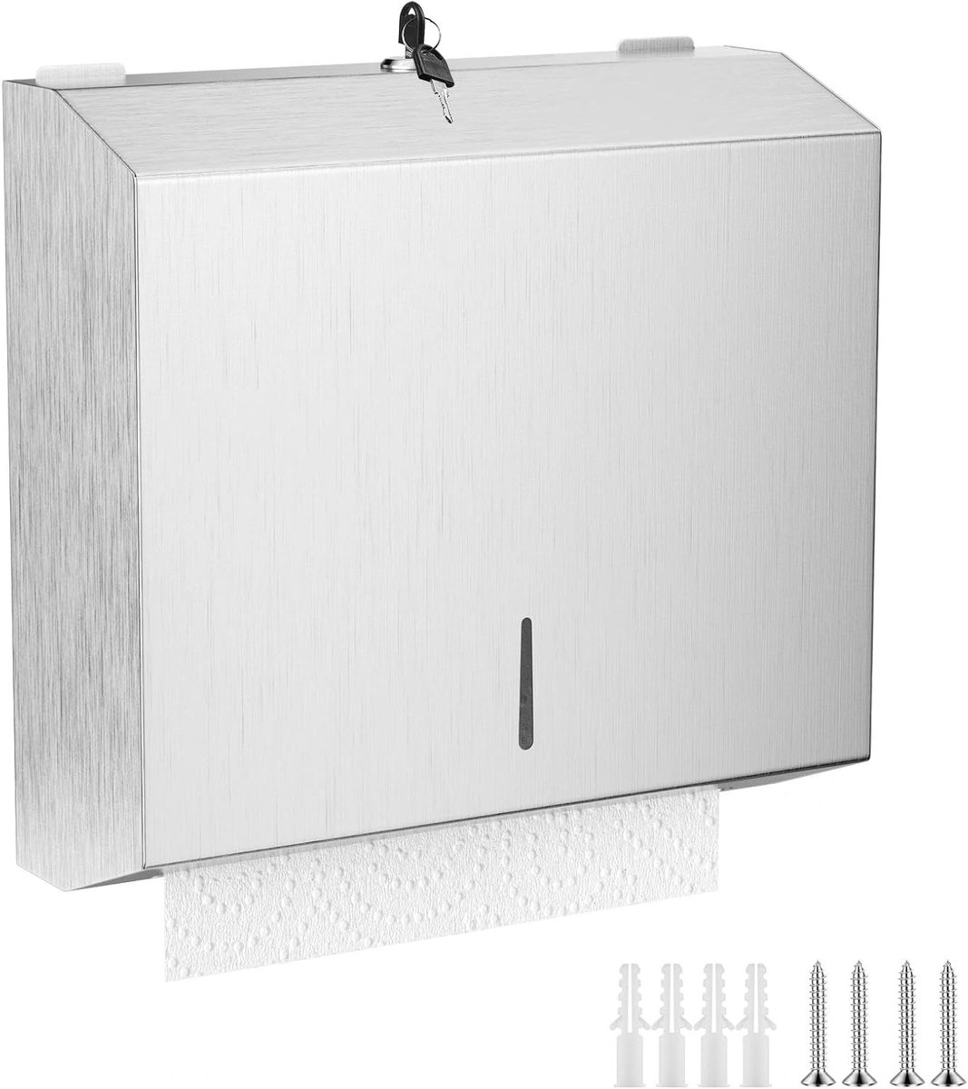 handdoekdispenser voor wandmontage, met slot, papieren handdoekdispenser van roestvrij staal, voor commercieel toilet en keuken (geborsteld)