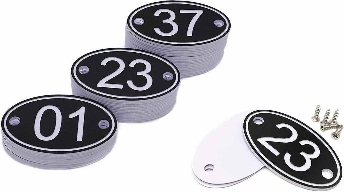 Gegraveerd 30mm x 50mm Ovale Tafel nummers (1-100) Pubs Restaurants Clubs - Zwart - 1 tot 100