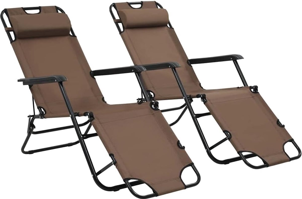 Zonneligstoelen, 2 stuks, inklapbaar, met beensteun van bruin staal, zonnebed, zonnebed voor buiten, zonnebed voor de tuin, zonnebed Sun