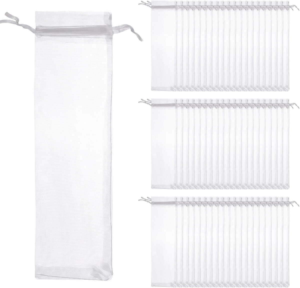 60 organza zakjes met trekkoord, transparant, voor waaiers