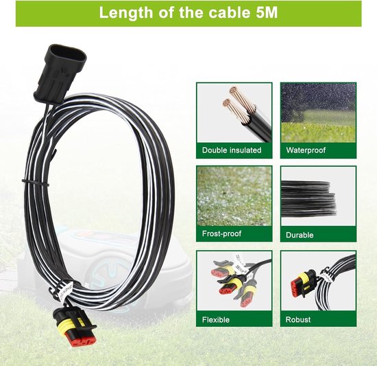5 m laagspanningskabel, transformatorkabel, compatibel met Gardena Robotic R38Li, R40Li, R80Li, SILENO City, Sileno+ R100Li robotmaaier, grasmaaier Husqvarna Automower 105 305 310 — afbeelding 4