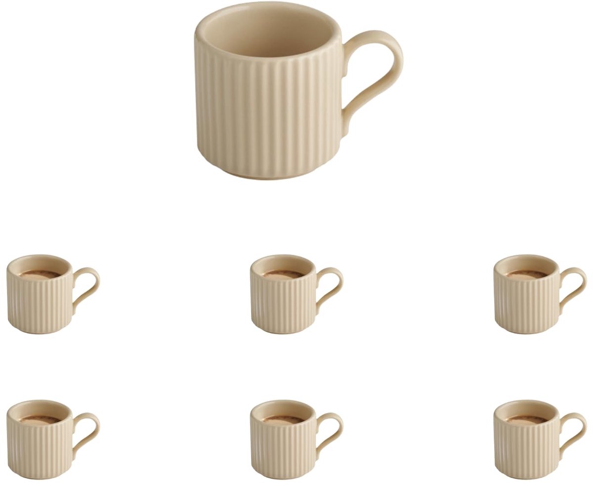 APS The Grid Espressokopjes - Luxe Kopjes - Porselein - Stapelbaar - Zand Beige - 80 ml (6 stuks)