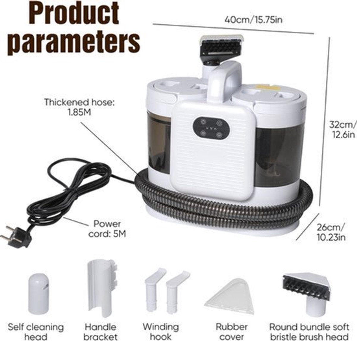 Stoomreiniger Stoombekleding - 1650W 15KPa Zuigkracht - 1,6L Watertank - Handheld Tapijtreiniger - Huishoudelijk Schoonmaakapparaat