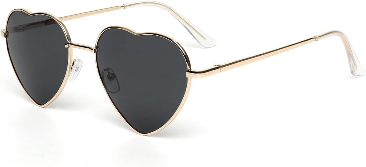 zonnebril voor dames en heren, metalen frame, hippiebril, uv-bescherming, hartvormige zonnebril, kleurvariatie voor feestjes, zwart