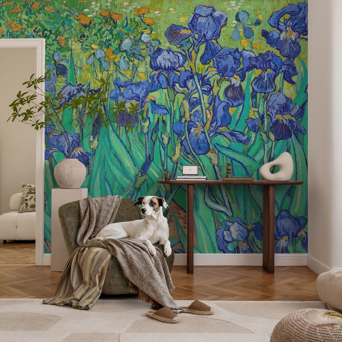 Coloray Vliesbehang - Blauw Snellijm Behang - 104x70 cm - Tuinbloemen Fotobehang Vlies - Hal behang Bloemen En Planten - Muurschildering - Hal behang