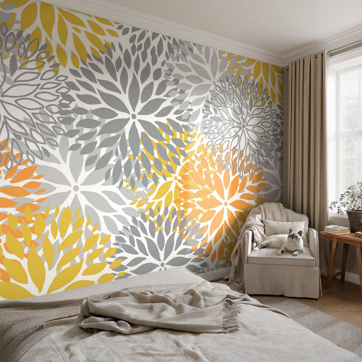 Coloray Vliesbehang - Grijs Snellijm Behang - 104x70 cm - Bloemenergie Fotobehang Vlies - Woonkamer behang Bloemen En Planten - Muurschildering - Woonkamer behang