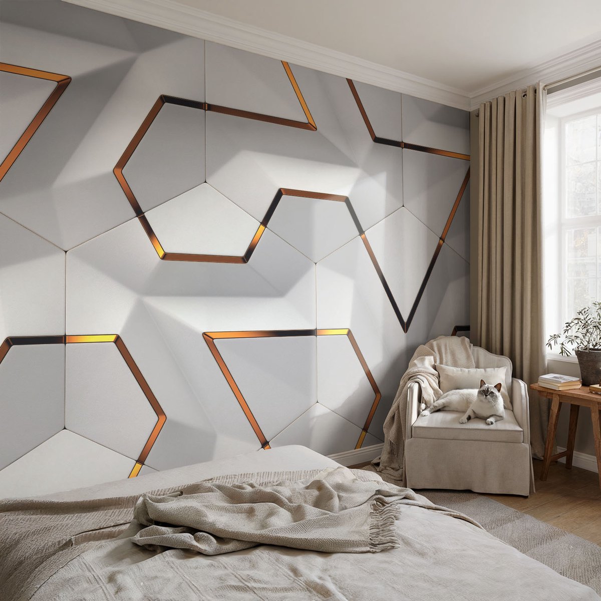 Coloray Vliesbehang - Wit Snellijm Behang - 104x70 cm - Driedimensionale Patronen Muurschildering - Gang behang Geometrie - Fotobehang Vlies - Gang behang