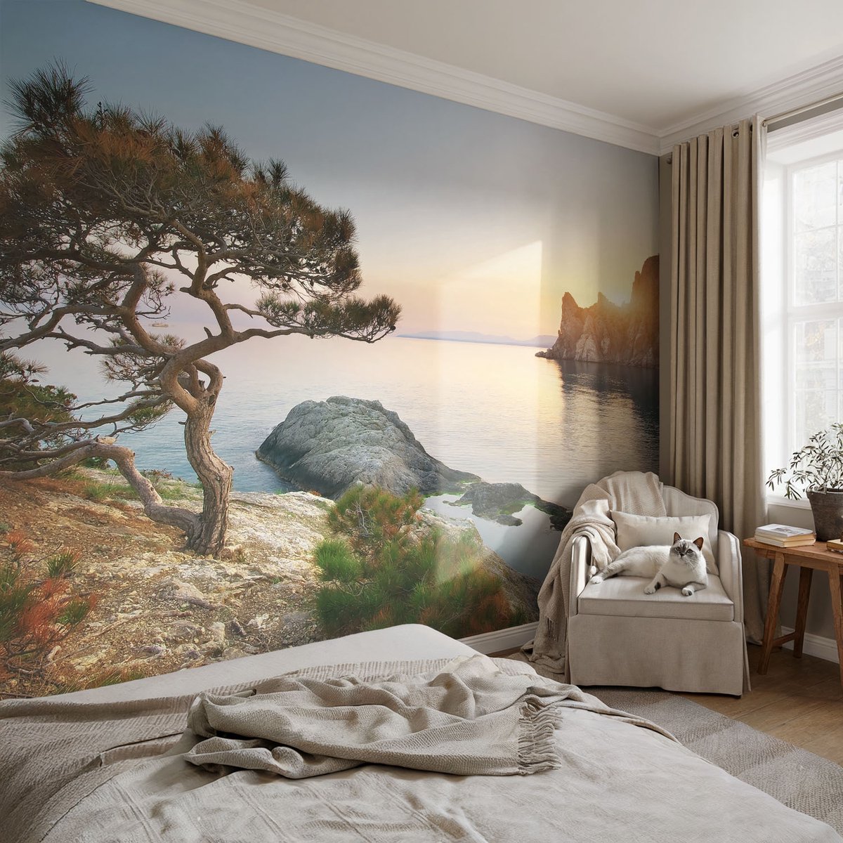 Coloray Vliesbehang - Blauw Snellijm Behang - 152x104 cm - Vredige Natuur Fotobehang Vlies - Hal behang Landschappen - Muurschildering - Woonkamer behang