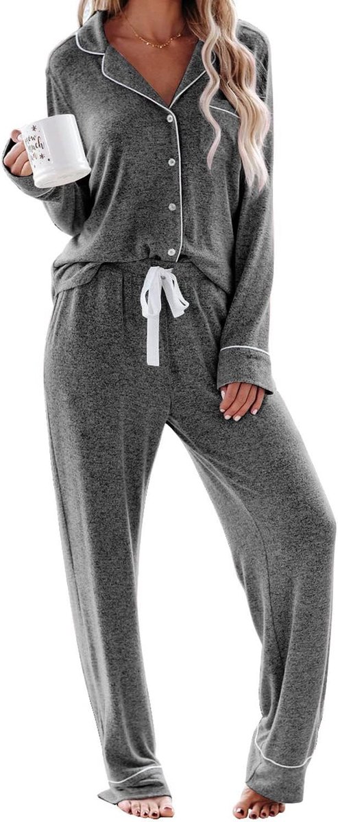 Pyjama dames lange pyjama sets met knoopsluiting tweedelige nachtkleding huispak