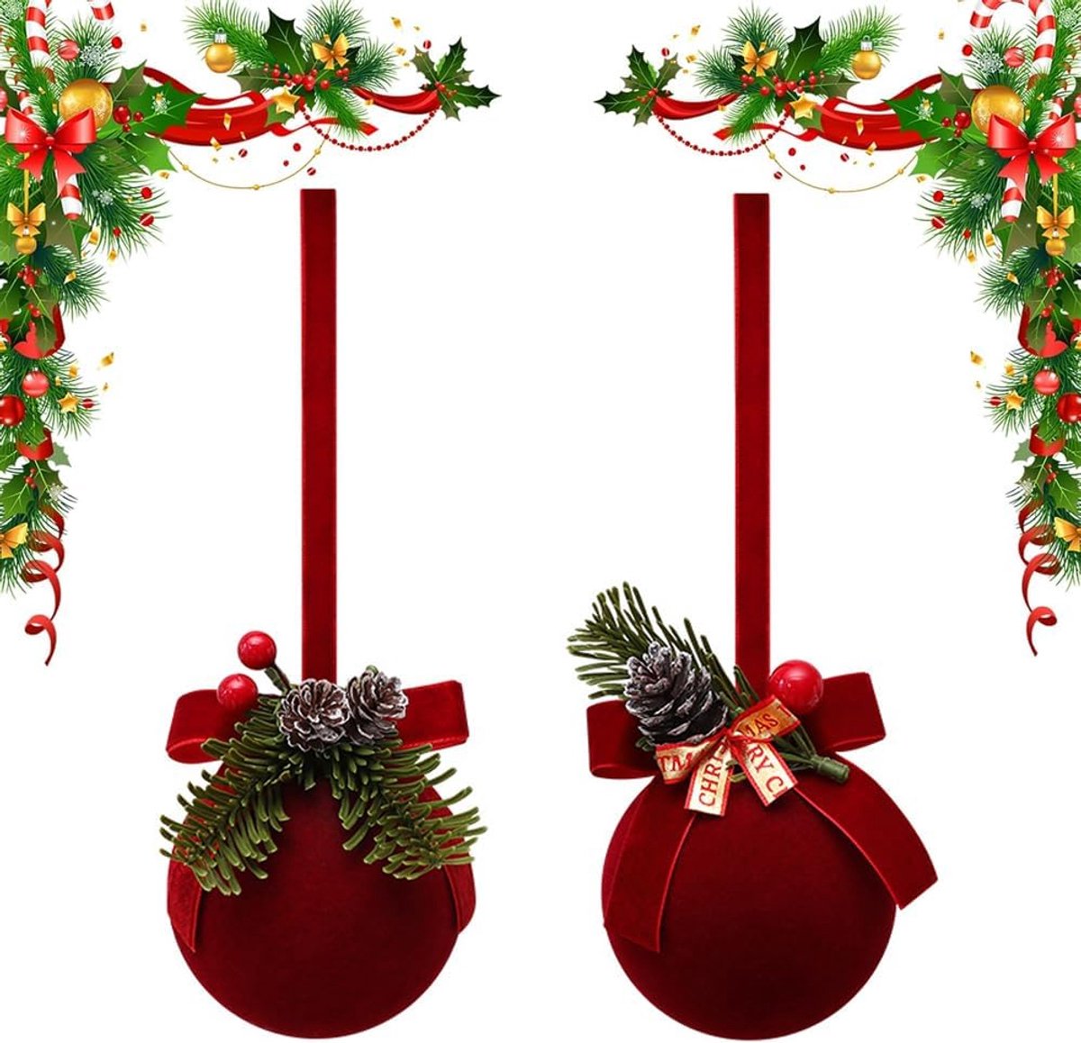 Kerstballen Kerstdecoratie Rode Kerstballen Kerstballen Kerstversiering Hangende Kerstballen Ornamenten Kerstboomversiering 2 stuks