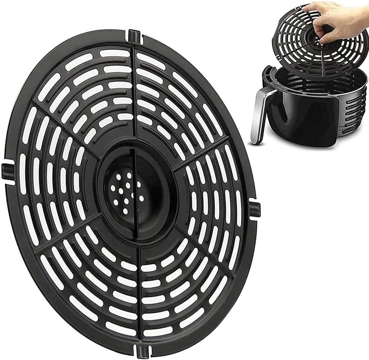 Dailygoods- Reservatierooster 22 cm - Antiaanbaklaag - Vervangend Rooster - Geschikt voor Frituur/Grill - Koolstofstaal - Zwart - Airfryer Rooster