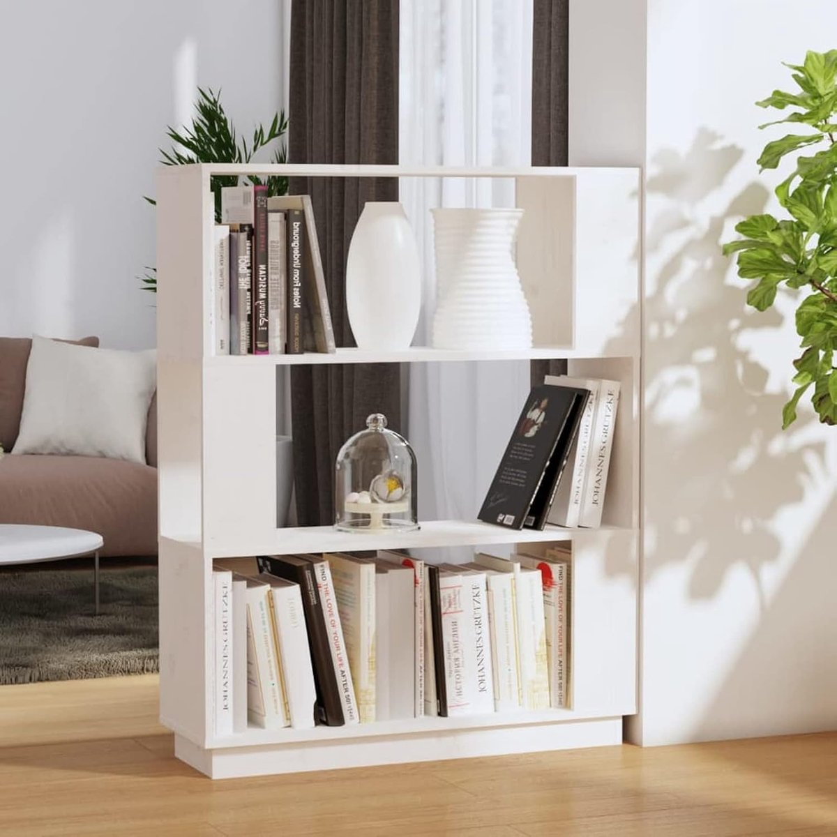 Boekenkast, wit, boekenkast, cd-plank, plank, opslag, meubels, boekenplanken voor woonkamer, ruimteverdeler, 80 x 25 x 101 cm, massief grenen