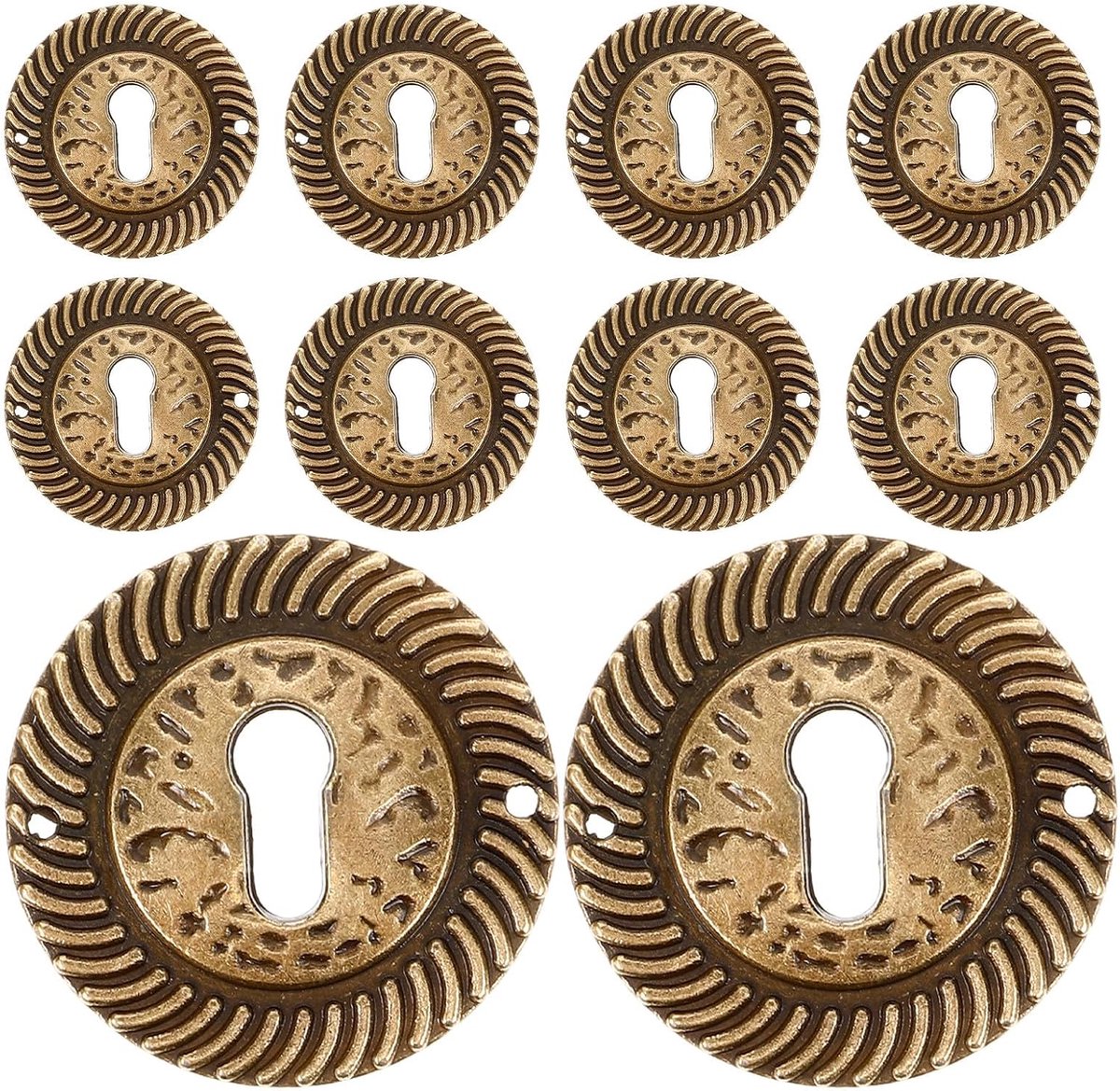 10 stuks decoratieve sleutelgatplaatjes van messing met touwpatroon | Antieke reproductie sleutelgatplaatjes voor kastdeur, ladekast, bureau