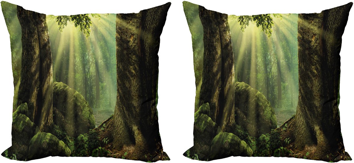 ABAKUHAUS Bos Sierkussenhoes Set van 2, Sunbeam Moss Boom Bodies, Modern Accent Dubbelzijdige Digitale Print, 45x45, Armeegrün