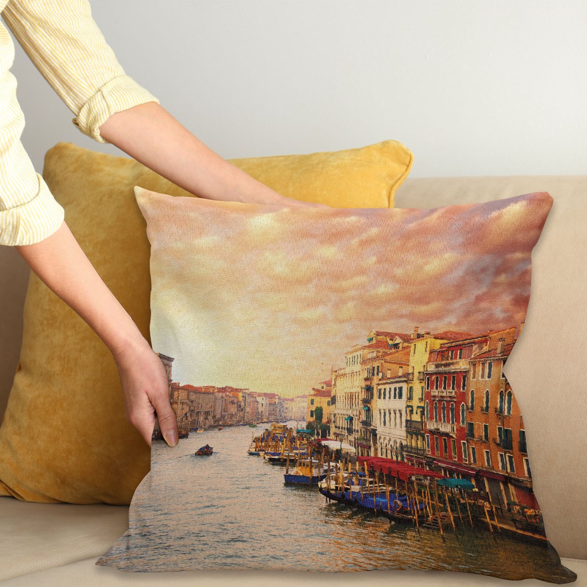 ABAKUHAUS Venedig Kussenhoes, Italienisch Venezia Bild, Digitale Print, Waterbestendig, Kleurecht, Wasbare Kussenhoes met Ritssluiting, 40 x 40 cm, Meerkleurig