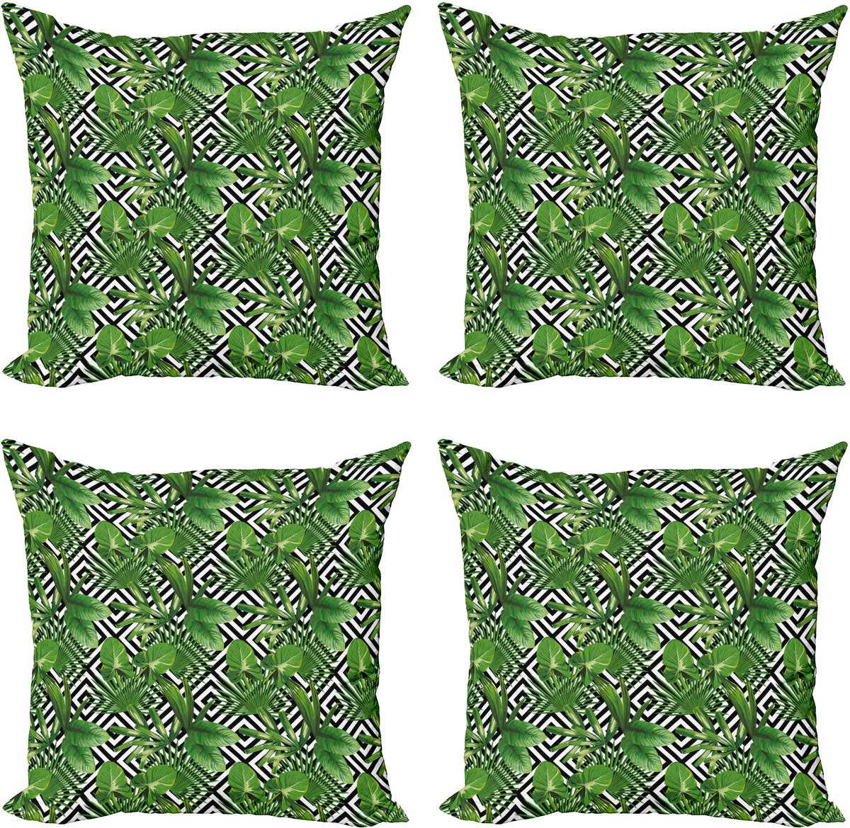 ABAKUHAUS Abstract Sierkussen Kussenhoes 4er Set, Modern Kokosnuss-Palme, Modern Accent Dubbelzijdige Digitale Print, 60 x 60 cm, Zwart Groen Wit