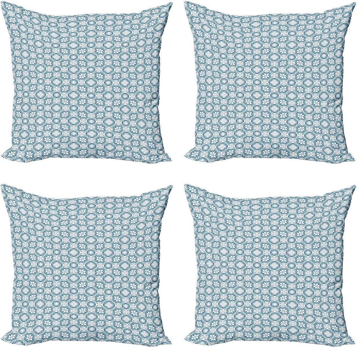 ABAKUHAUS Vintage Sierkussen Kussenhoes 4er Set, Blauw getönten Curls Ontwerp, Modern Accent Dubbelzijdige Digitale Print, 60 x 60 cm, Blauwgrijs Lichtblauw
