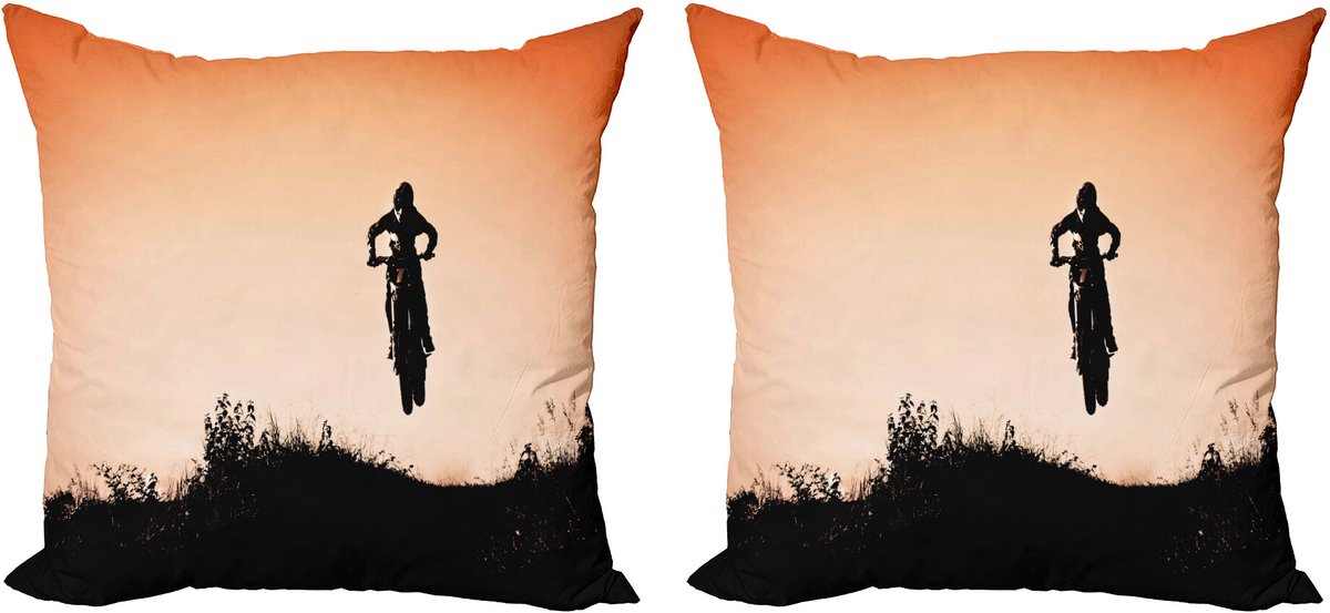 ABAKUHAUS Teen Zimmer Sierkussenhoes Set van 2, Motorrad-Jump Hills, Modern Accent Dubbelzijdige Digitale Print, 50x50, Siegel Bruin Zinnoberrot