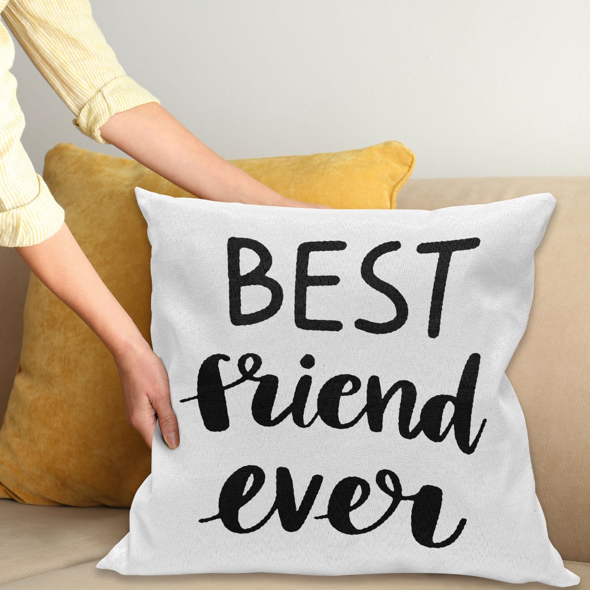 ABAKUHAUS Bester Freund Kussenhoes, Monochroom Affection, Van Kleurechte Wasbare Stof, Dubbelzijdige Print met Stevige Ritssluiting, 45 x 45 cm, Houtskool Grijs en Wit